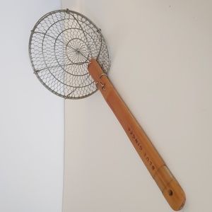 Vintage Metal and Bamboo Sifter Strainer Blue Ginger